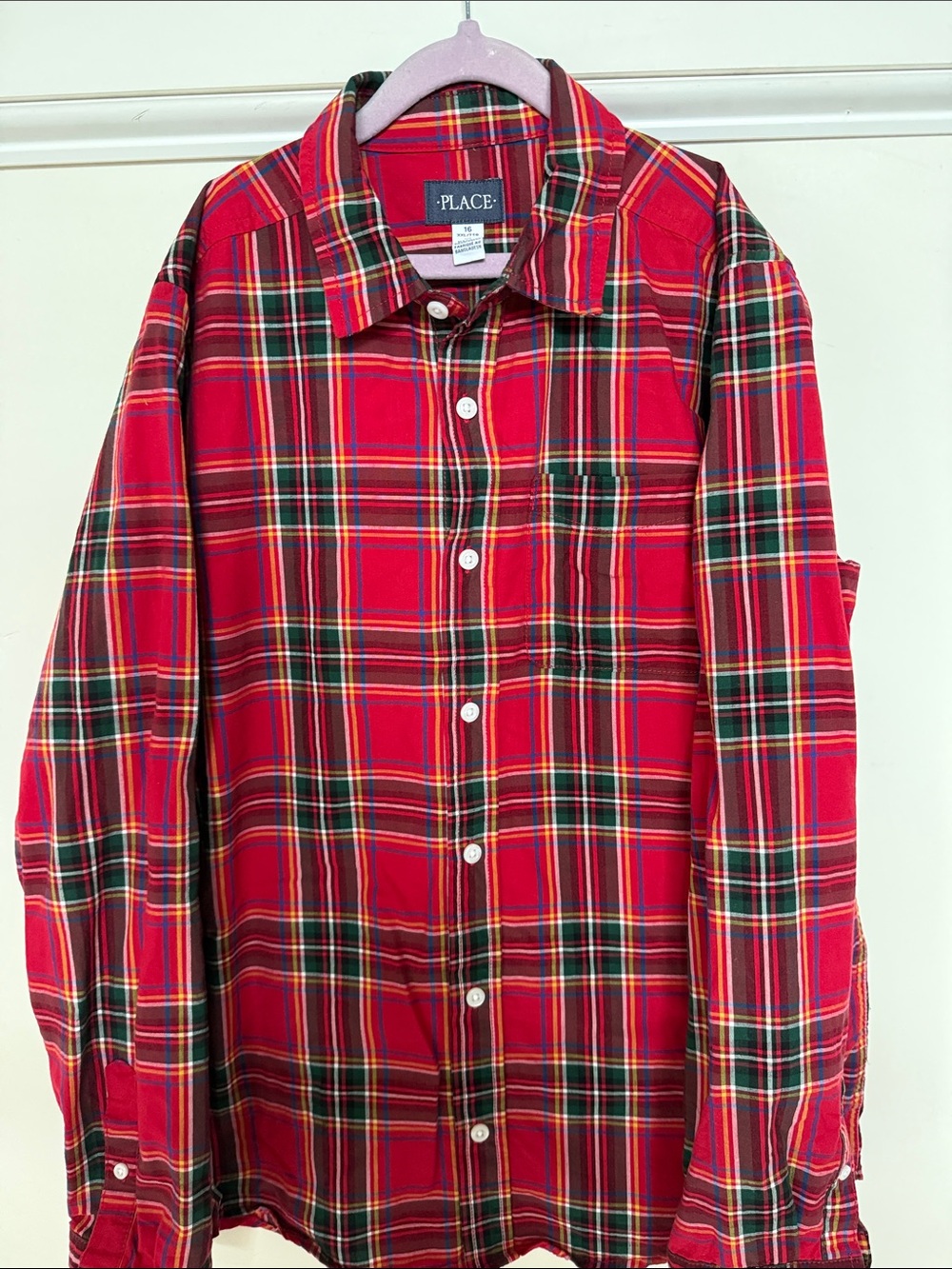 The Children's Place Red Plaid Button-Down Shirt with Green & Yellow Accents
